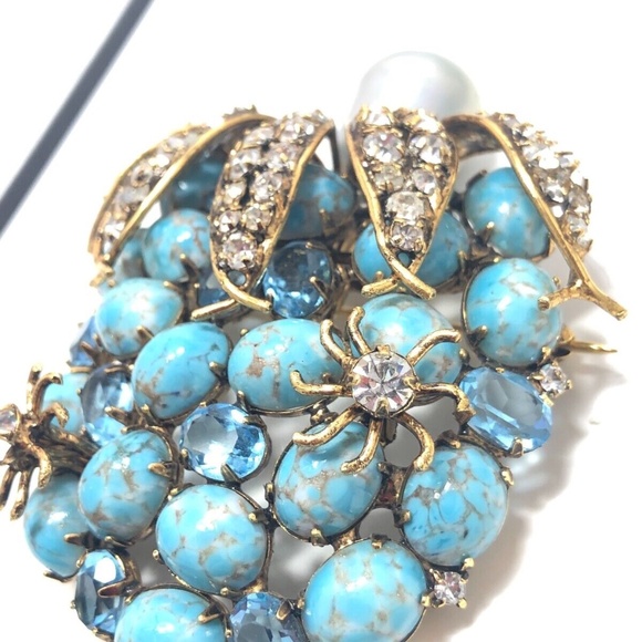 IRADJ MOINI Vintage Large Turquoise Berry Brooch Pin Costume Designer Jewelry - Picture 3 of 11